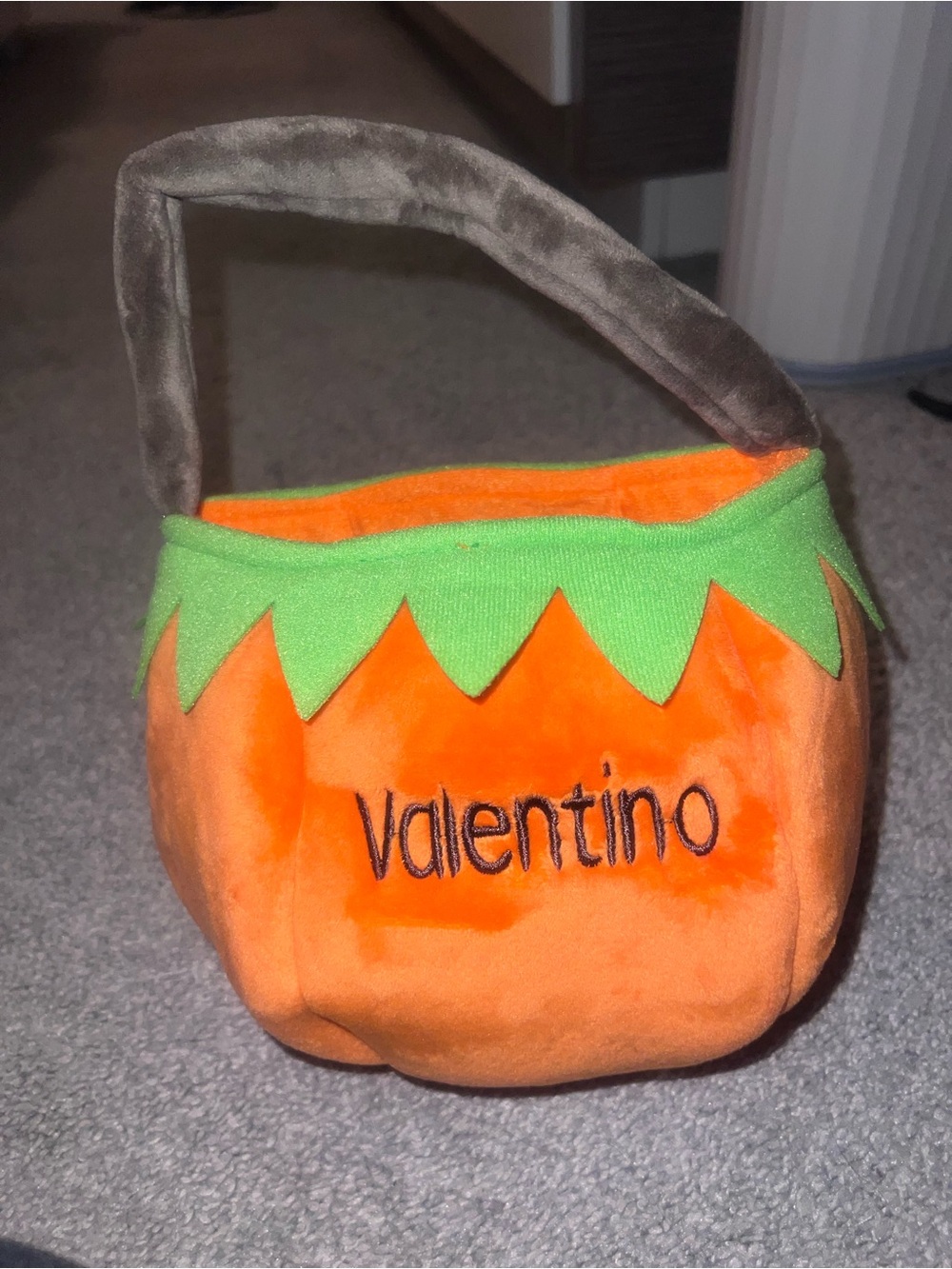 Personalized Valentino Orange Plush is Mini Pumpkin Tote w Plush Cat, Bat, Ghost